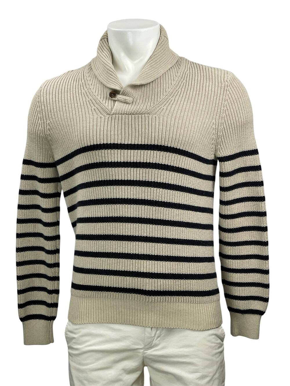 346 Brooks Brothers Men's Beige Striped Ribbed Knit Collar Sweater Top Size S